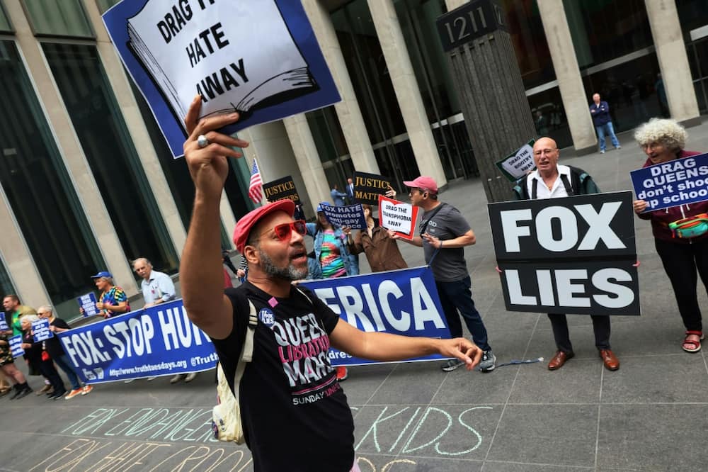 New York protestors demonstrating against Fox News's alleged anti-LGBTQ coverage