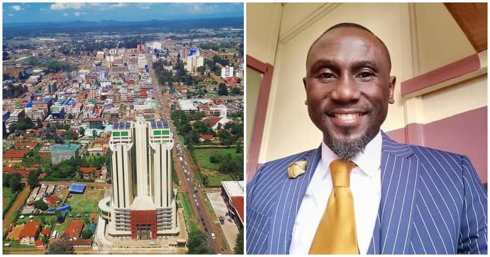 Collage of Eldoret town and Reverend Pancras Ogomo.