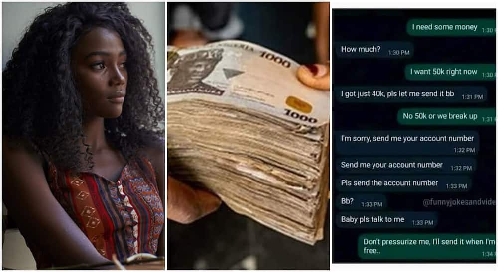 Photos of a pretty black woman, Naira notes and leaked chats of a lady who rejected N40,000 from her man.