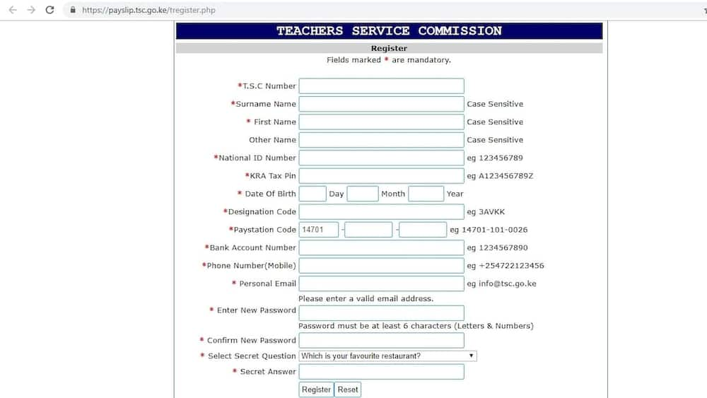 TSC registration status