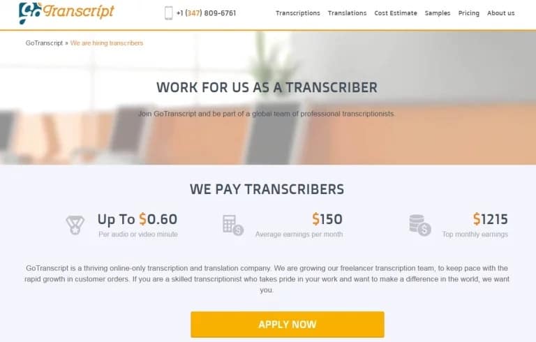 Go Transcript Jobs: test, guidelines and reviews