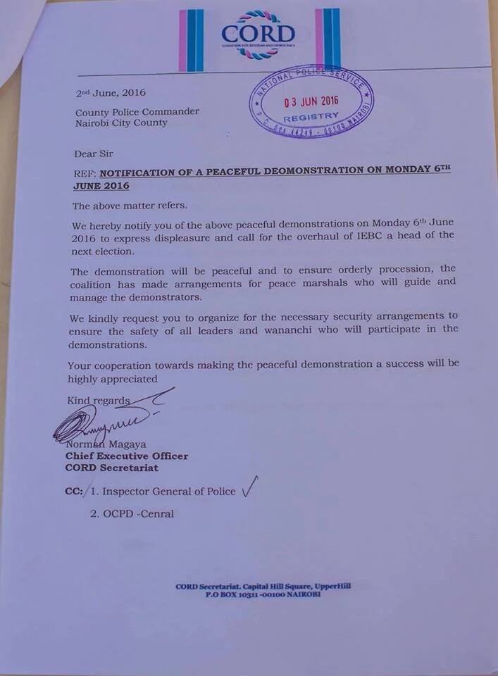 The court order police are using to reject Cord anti-IEBC demos