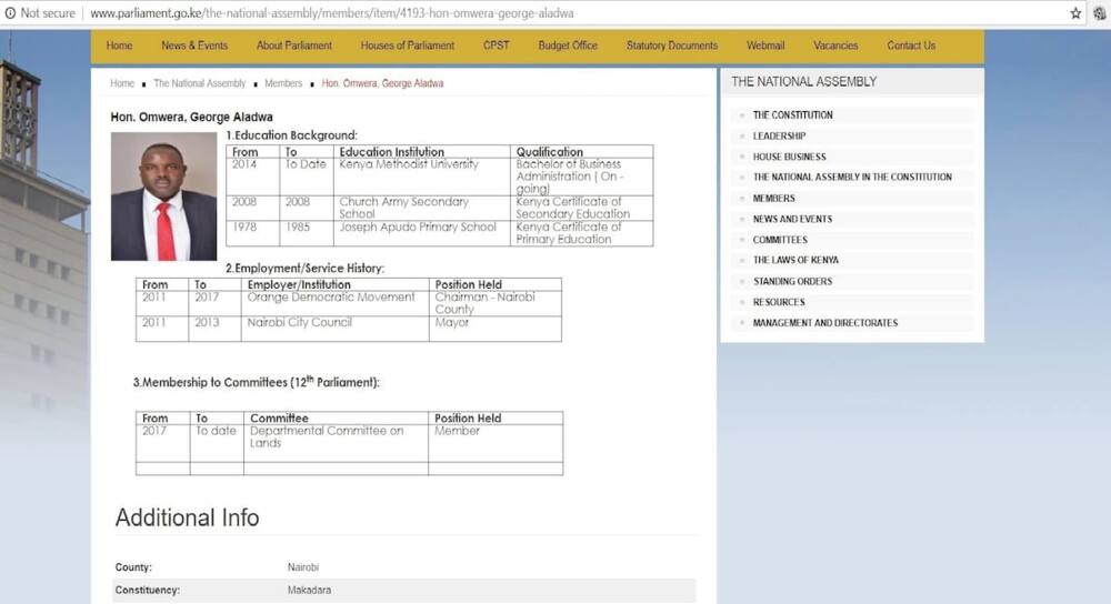 Makadara MP George Aladwa joined secondary 23 years after doing KCPE - Parliament records show