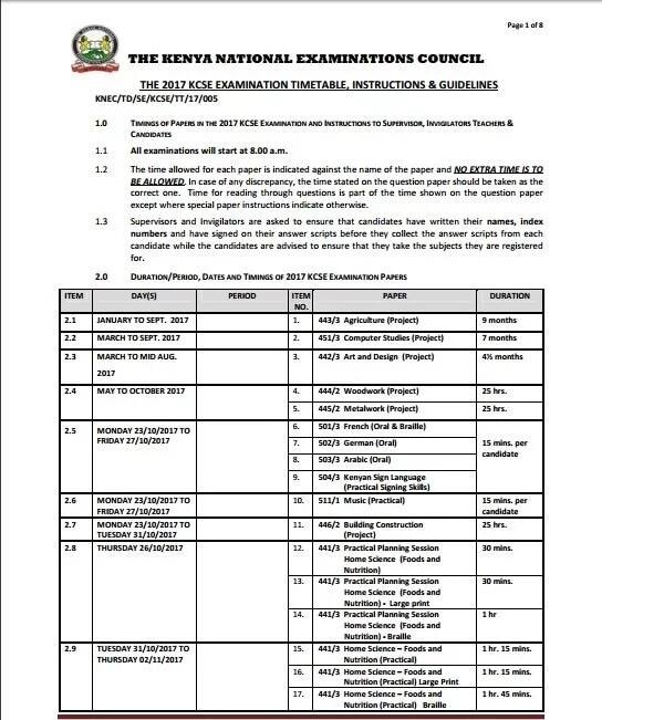 KCSE 2017 exam timetable out as calls to cancel 2016 KCSE ...