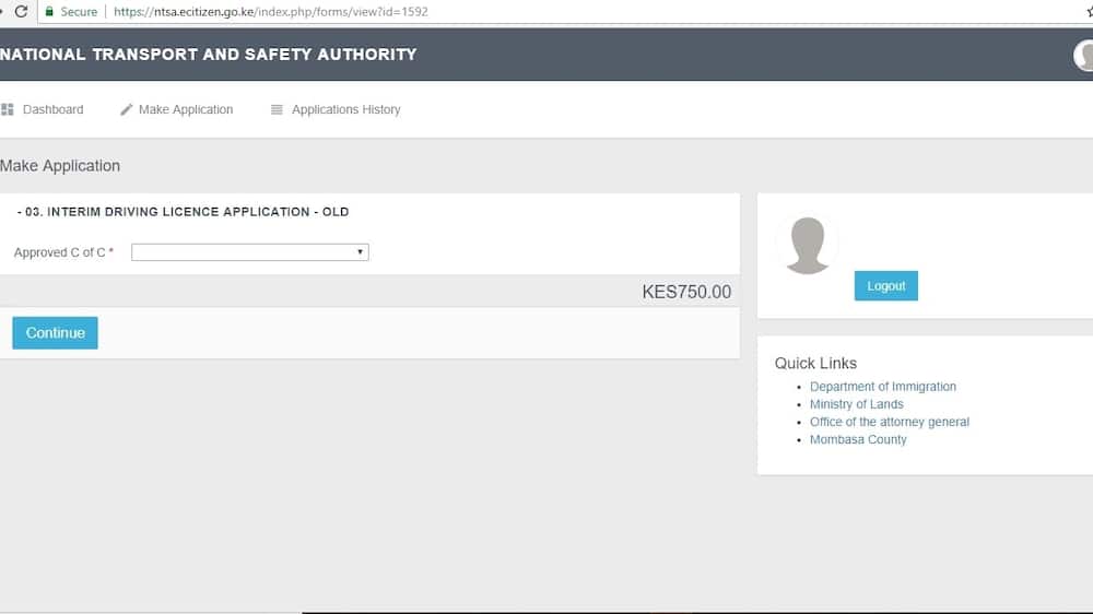 Application for interim driving licence Kenya