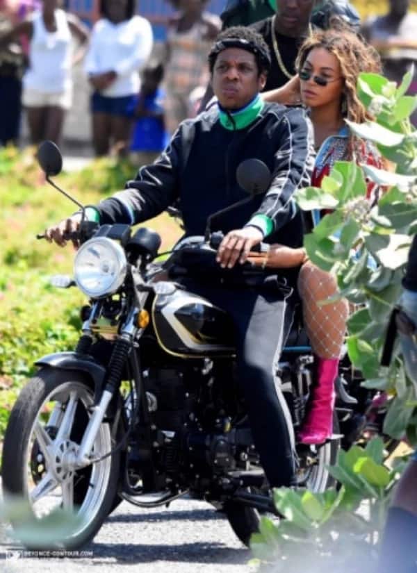 Singer Beyonce exposes her glamorous assets while riding on Bodaboda