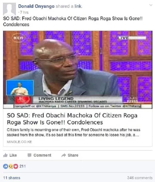 Uncle Fred Obachi Machoka killed by rogue bloggers