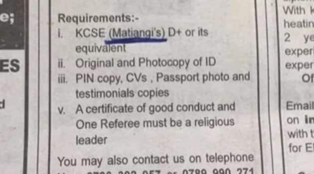 Employer advertises job vacancy strictly looking for Matiang’i certified candidates