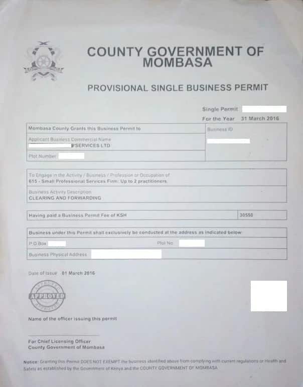 Single business permit Mombasa