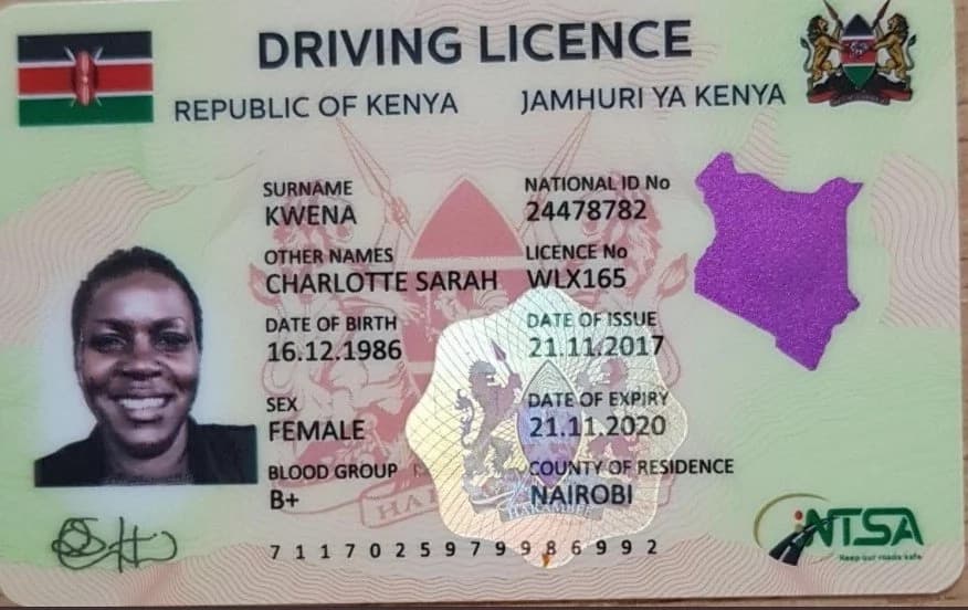 Sample of Kenya's new smart driving license and what it will contain