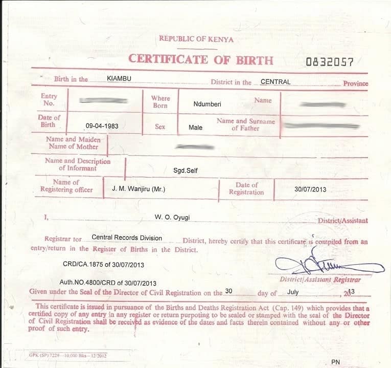 Where Is The Kenyan Birth Certificate Number Located Tuko Co Ke