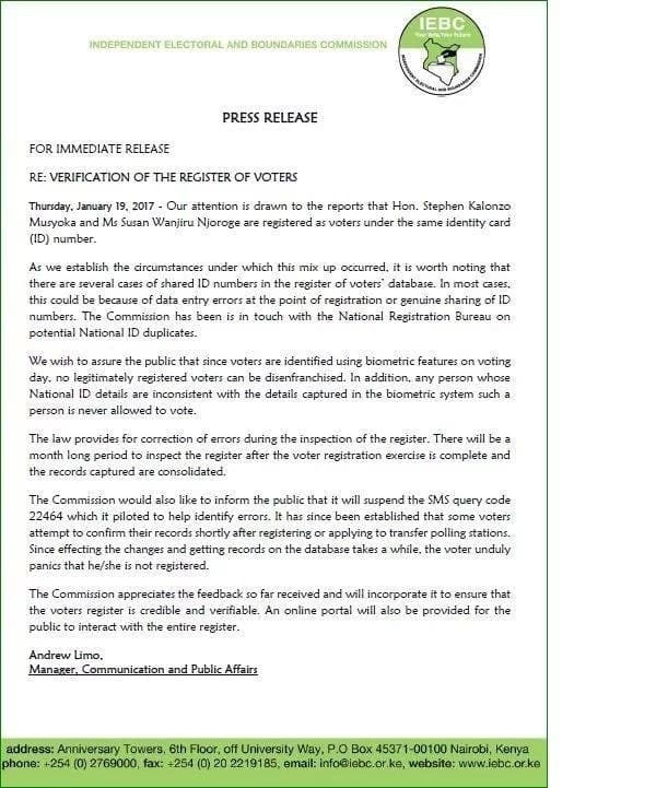 IEBC admits error in Kalonzo ID saga
