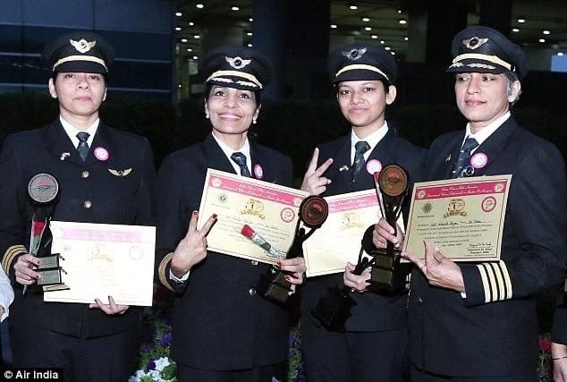Air India makes history after completing first ever round-the-world flight by ALL-FEMALE crew (photos)