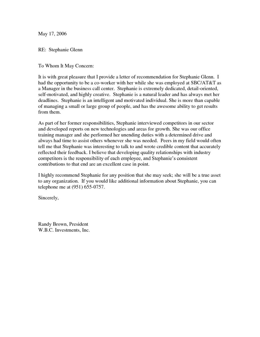 recommendation letter for student internship