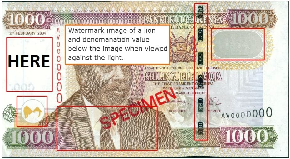 How to identify a fake Kenyan note (illustrations)