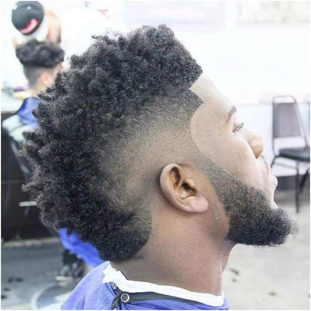 Black men hairstyles for short hair- Frohawk with burst fade
