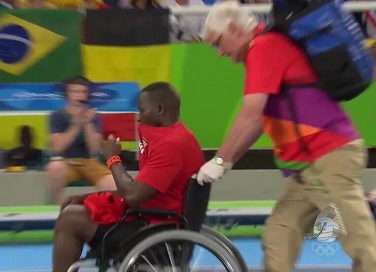 Julius Yego is wheeled away after injuring himself in Rio Olympics.