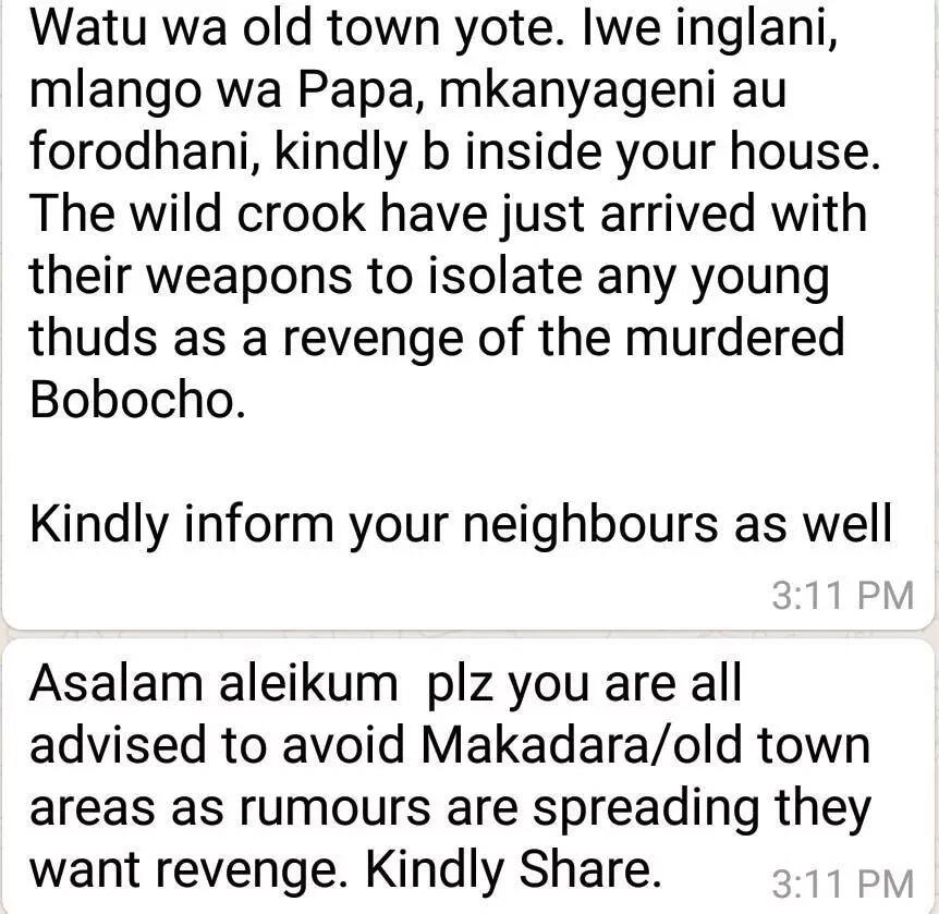 Bobocha's gang takes to the streets of Mombasa on revenge mission, residents warned to remain indoor