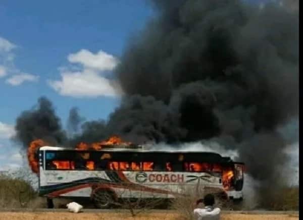 Passengers terrified as bus catches fire or road
