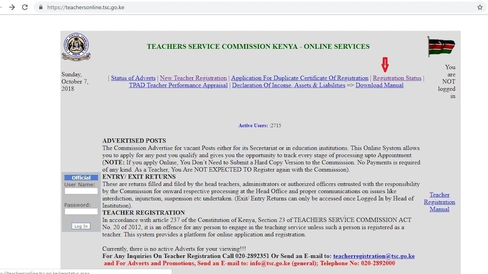 TSC registration status