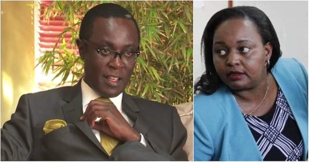 Mutahi Ngunyi (left) was accused by one Josephine Kabura of helping Anne Waiguru (right) escape. Photo: TUKO.