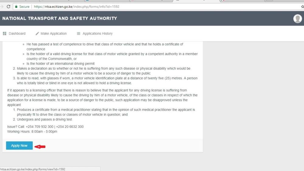 Application for interim driving licence Kenya