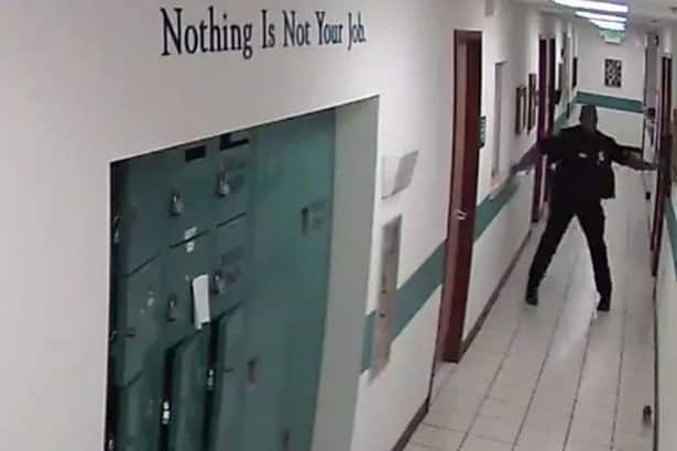 CCTV captures the moment a burly police officer runs away from a LITTLE mouse (photos, video)