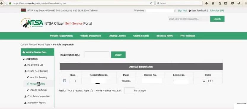 NTSA inspection booking procedure and fees