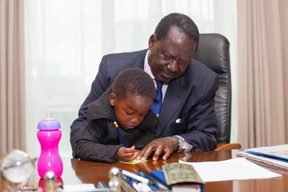 Raila Odinga spends time with grand-daughter in his office