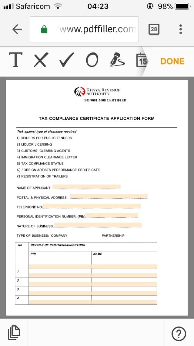 Clearance certificate form