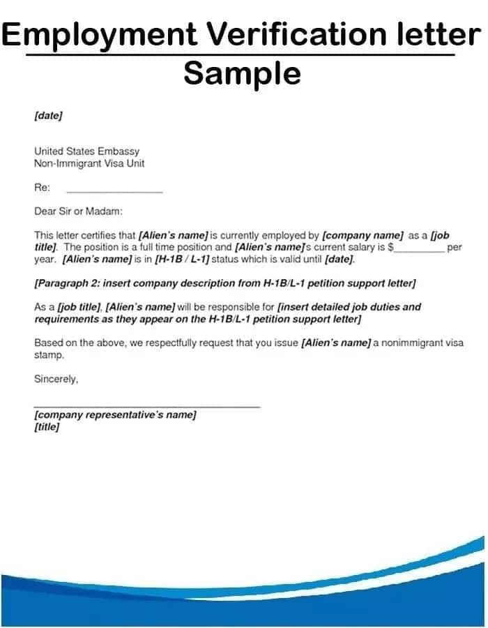 employment verification letter sample for visa