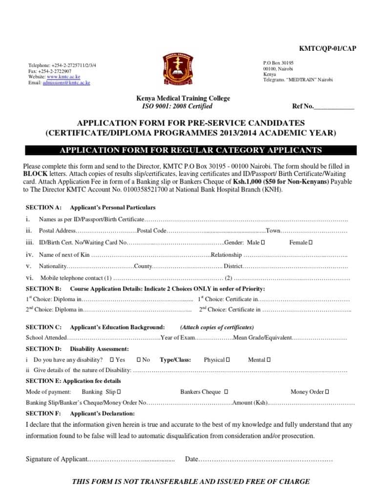 in medical kenya letter courses, portal online intake, KMTC 2019 application