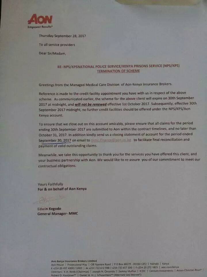 letter medical kenya in for medical cover police officers Kenyan Tuko.co.ke lose Blow they as