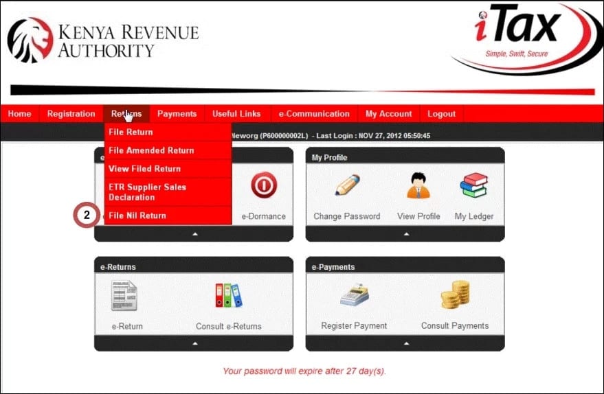 ITAX KRA website Kenya