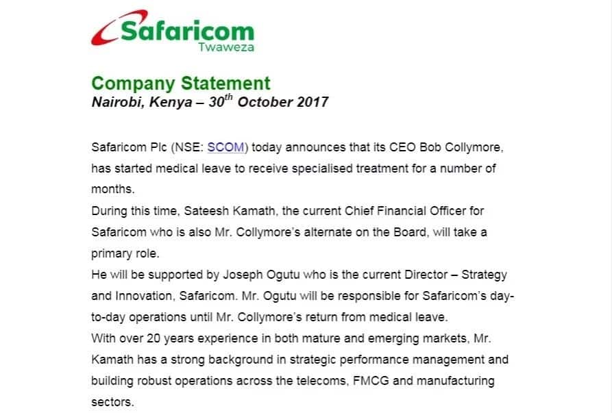 Safaricom explains why CEO Bob is temporarily leaving the company