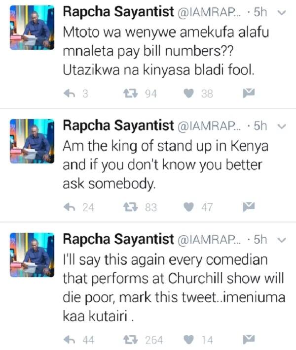 Comedian ATTACKS CHURCHILL days after Ayeiya’s burial