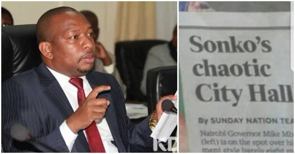 Mike Mbuvi Sonko threatens to sue Nation Media Group over an article on alleged crisis inside City Hall. Photo:TUKO.