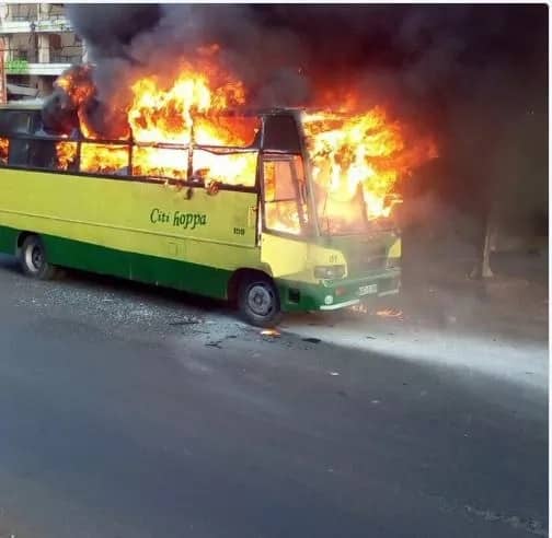 Citi Hoppa bus burst in flames in Nairobi