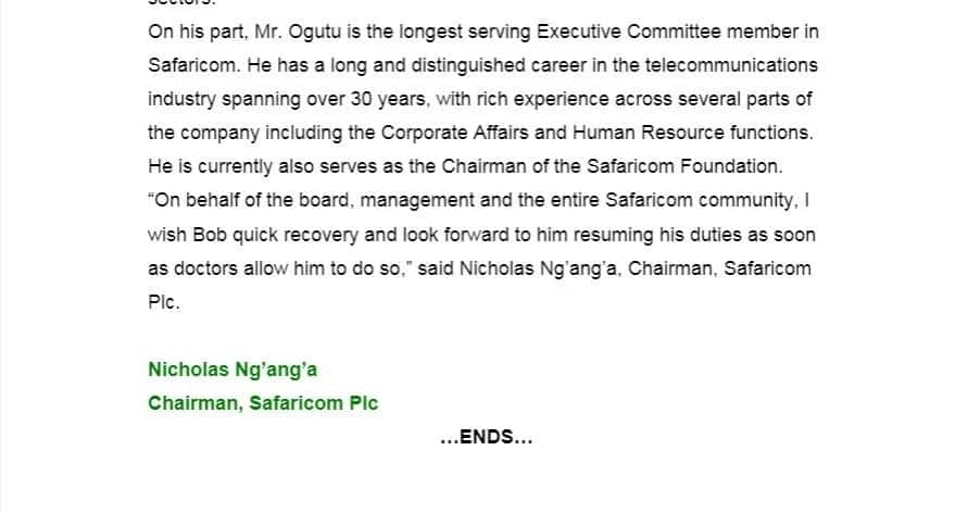 Safaricom explains why CEO Bob is temporarily leaving the company