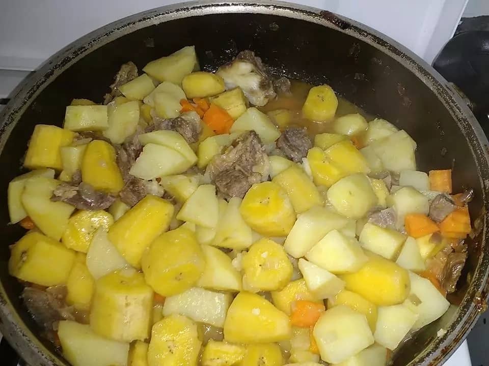Cooking matoke with potatoes