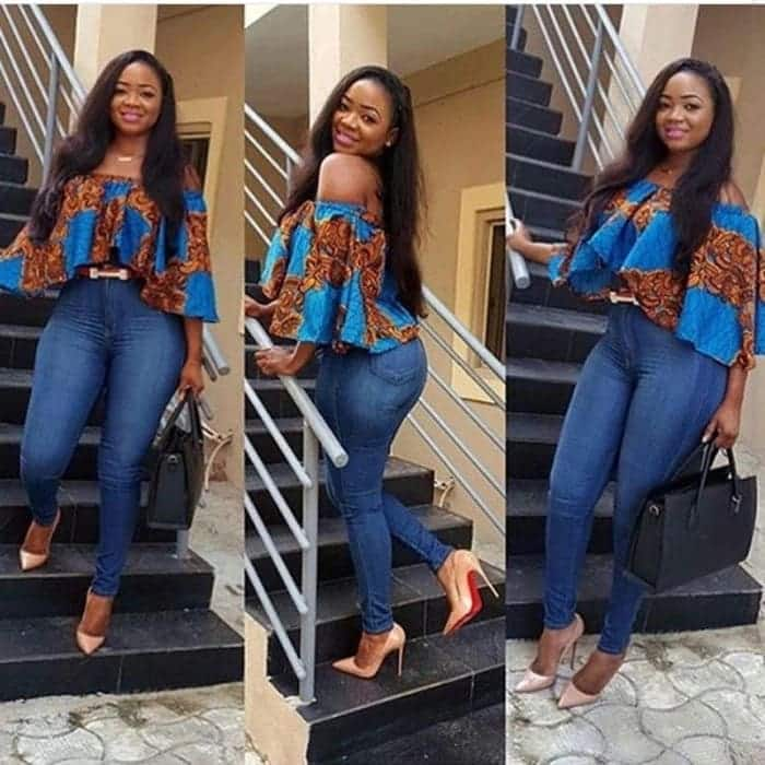 Off shoulder Ankara tops designs to pair with jeans or skirts