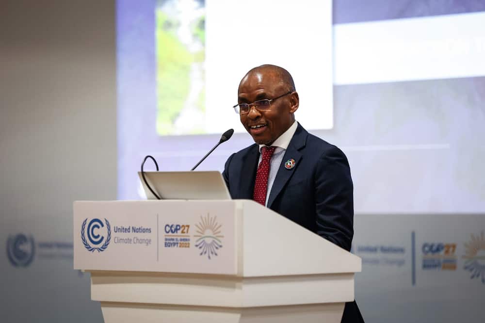 Safaricom CEO Peter Ndegwa speaks at the COP27 event.