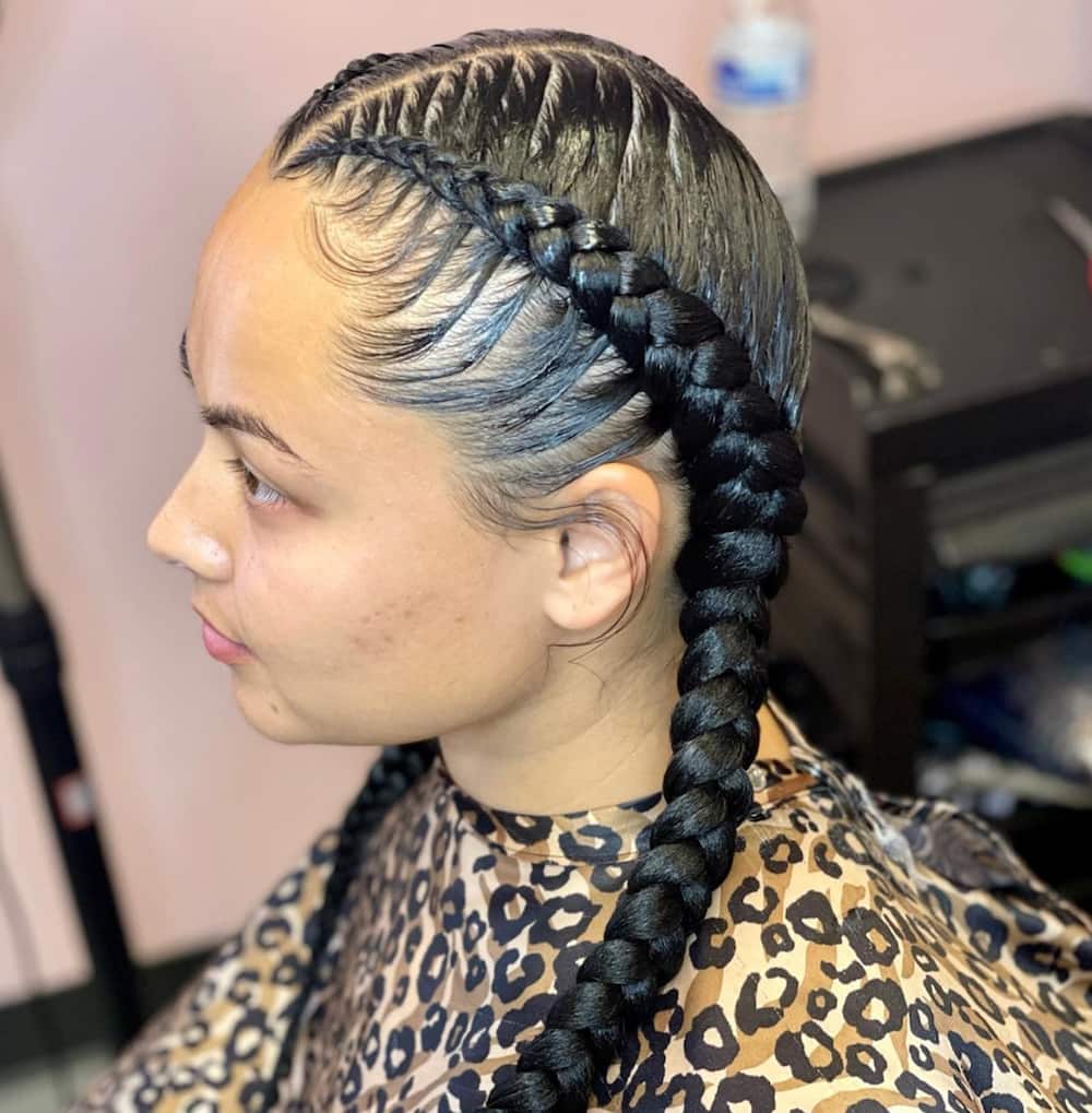 2 feed-in braids with designs