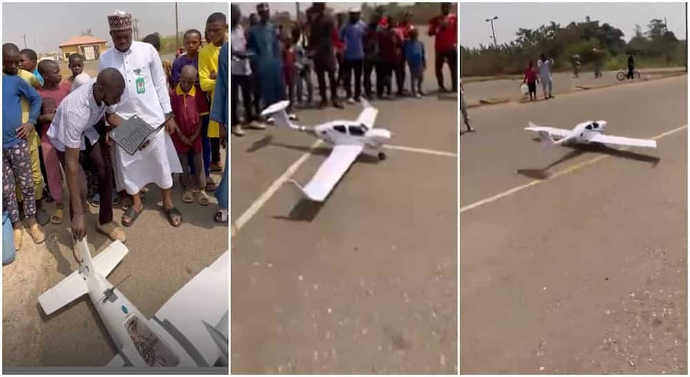 Photos of a Nigerian man who buillt an aircraft model.