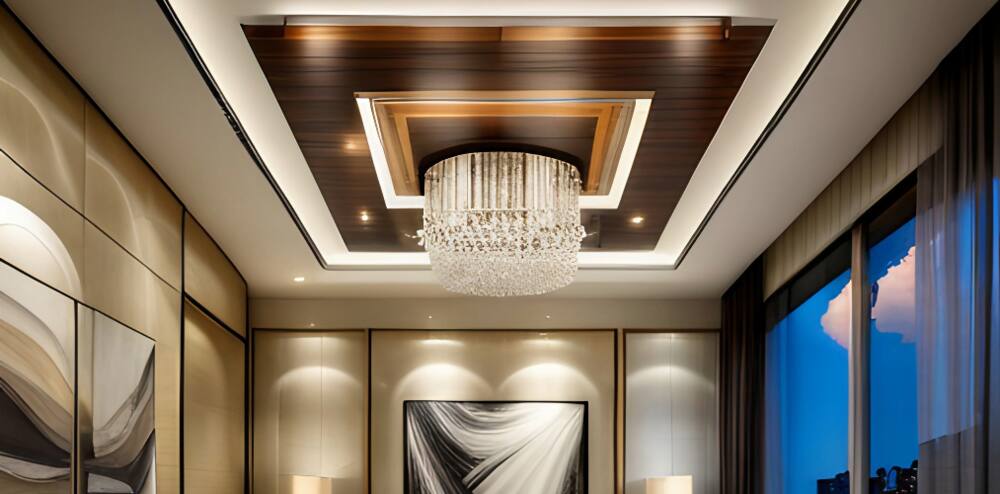 Gypsum ceiling with chandelier