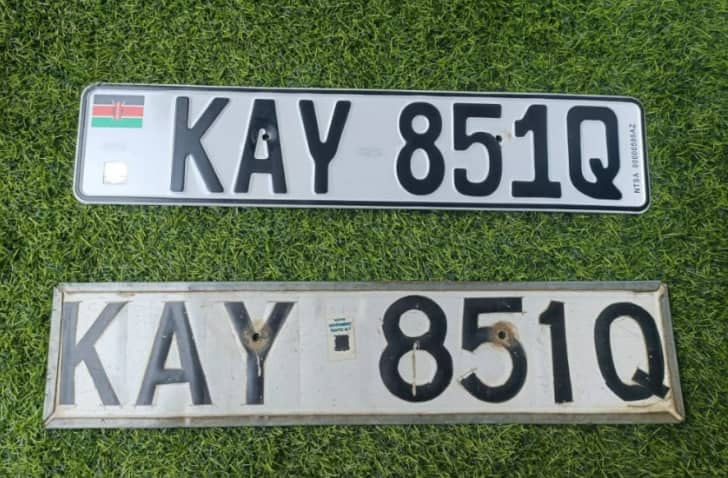 Two number plates are on display