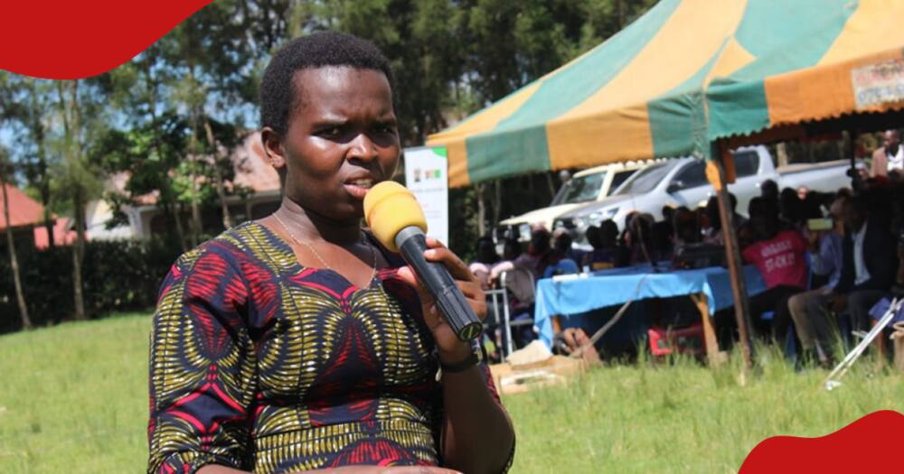 Woman representative Linet Toto speaking at a public function in Bomet.