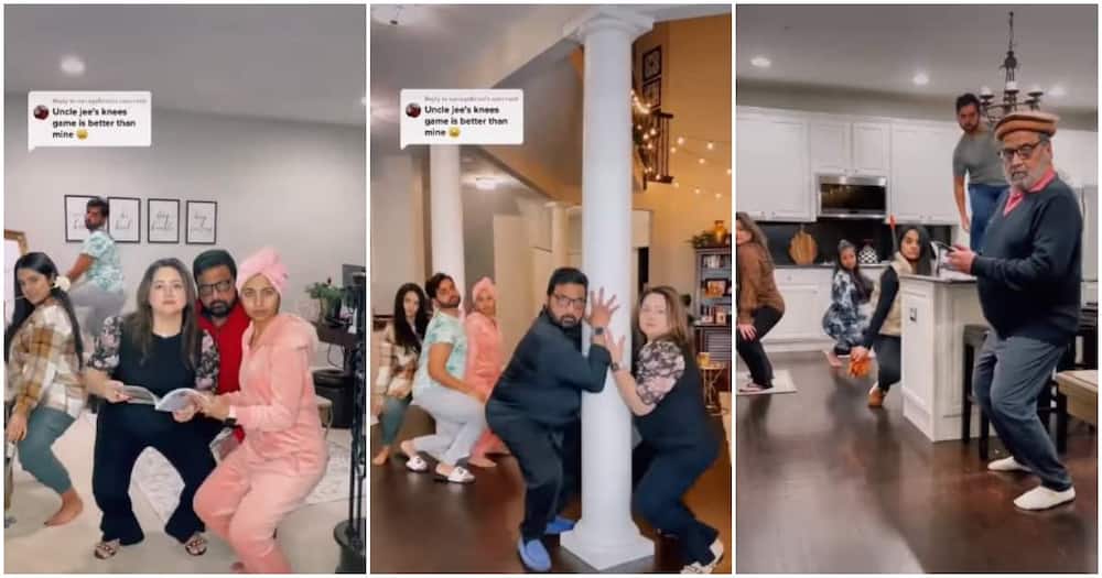Cute Asian family jump on the #DropItChallenge with stern faces in video.