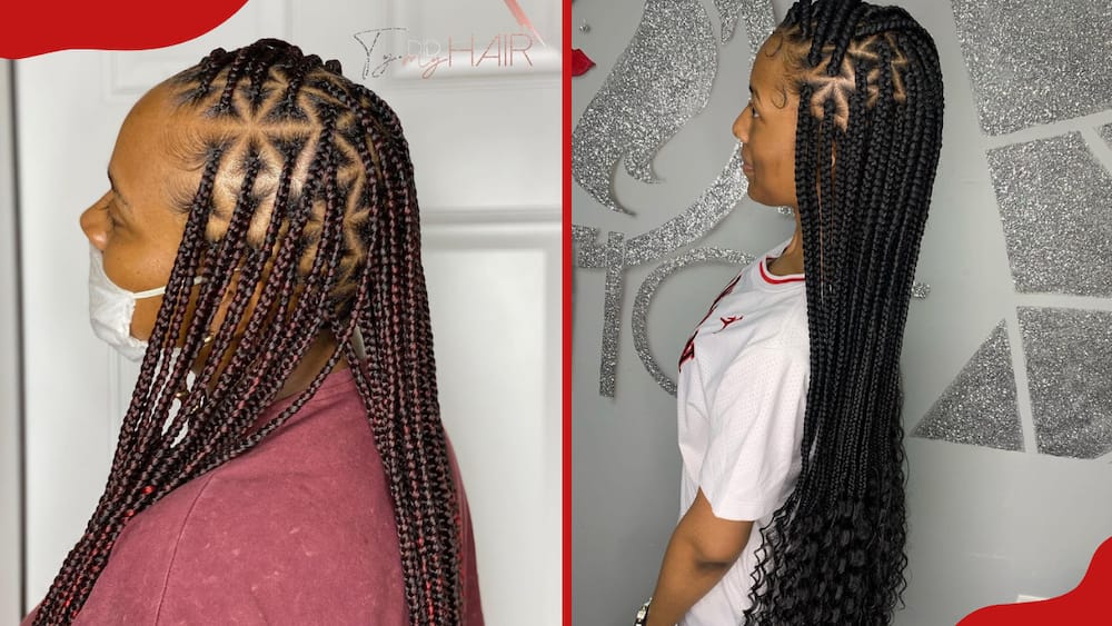 Triangle box braids with curly ends