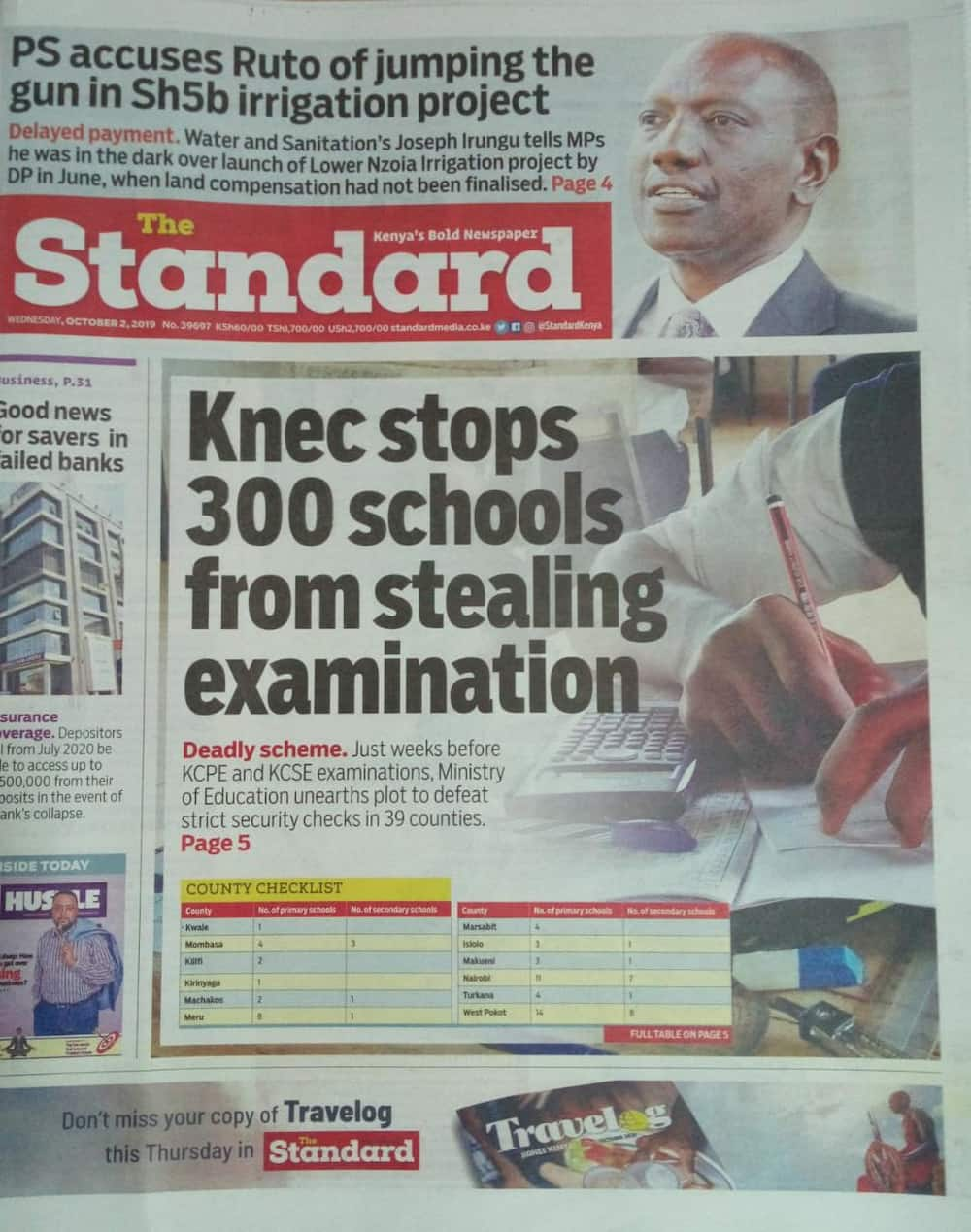 Magazeti ya Kenya Jumatano, Oktoba 2: DP Ruto amulikwa kwa kuzindua miradi hewa